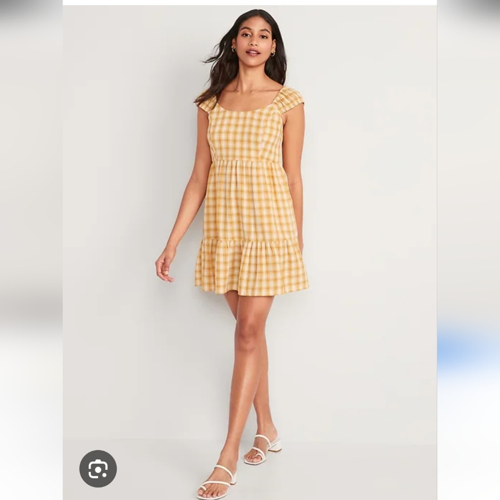 $100% Cotton Yellow And White Gingham Dress,  Size L